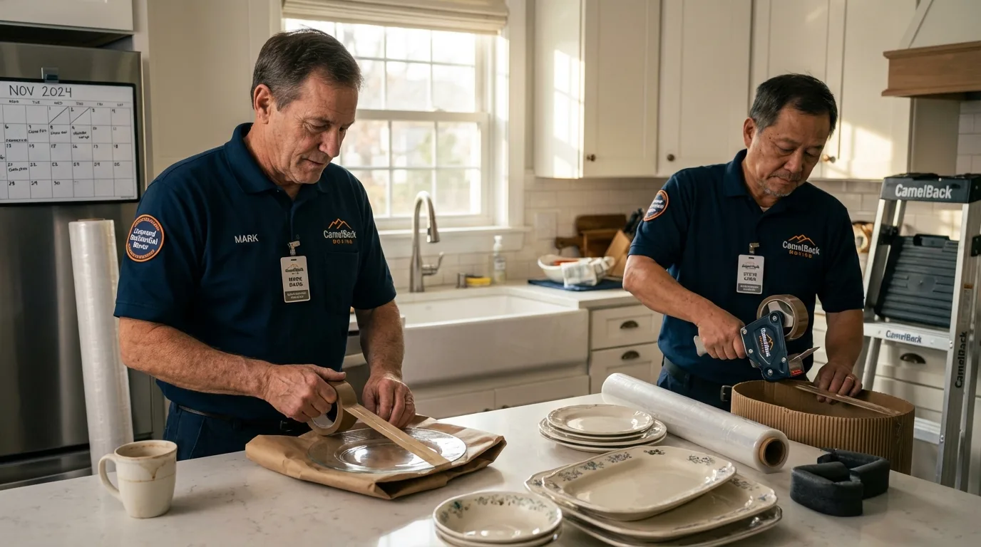 Professional crew packing kitchen dishware in Carthage, TN